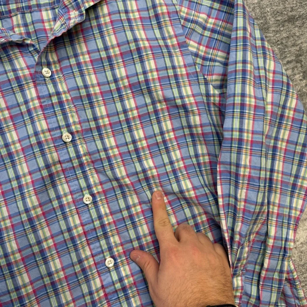 Polo Ralph Lauren Shirt Mens Medium Blue‎ Plaid Sport Button Up Preppy Easter